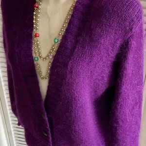 Superbe 80s purple Mohair mix cardigan by Le Moda Knitwear,
